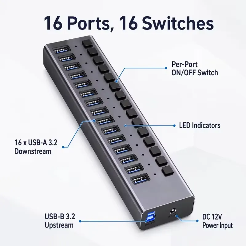 AP01 16-portowy zasilany hub U – Multi Port Usb Hub recenzja i cena